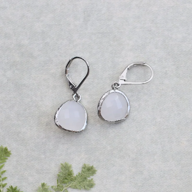 drop earrings for women-Sterling Silver Leverback White Snow Gemstone Earrings