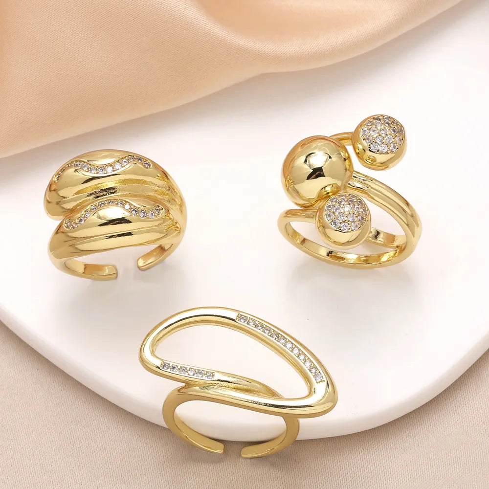 luxurious gold wedding rings for women-Copper 18K Gold Plated Plating Inlay Irregular Zircon Open Rings