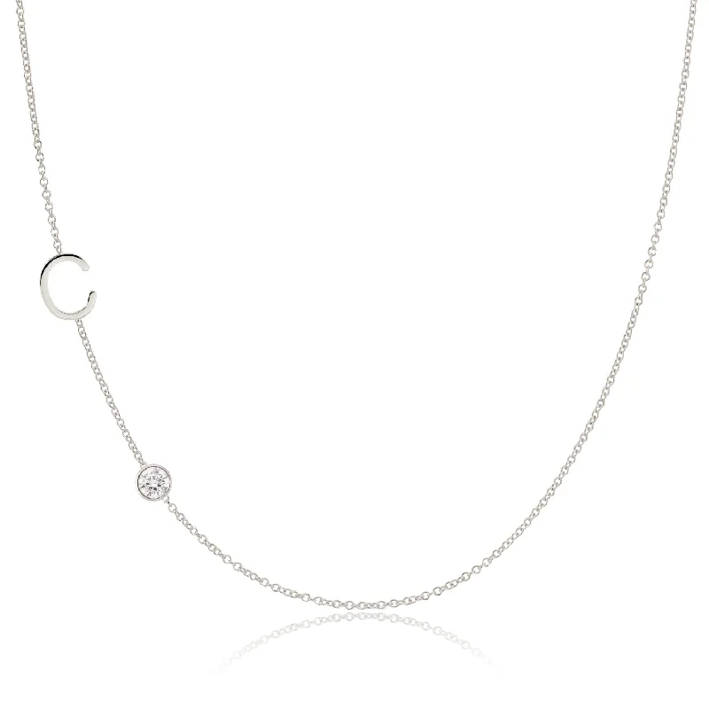 decorative gemstone necklaces for women-Monogram Necklace with Diamond White Gold