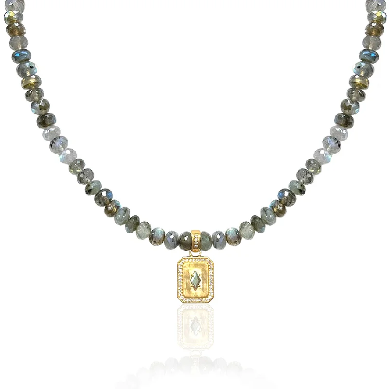 delicate silver chain necklaces for women-GOLD LABRADORITE RONDELLE SHIELD NECKLACE