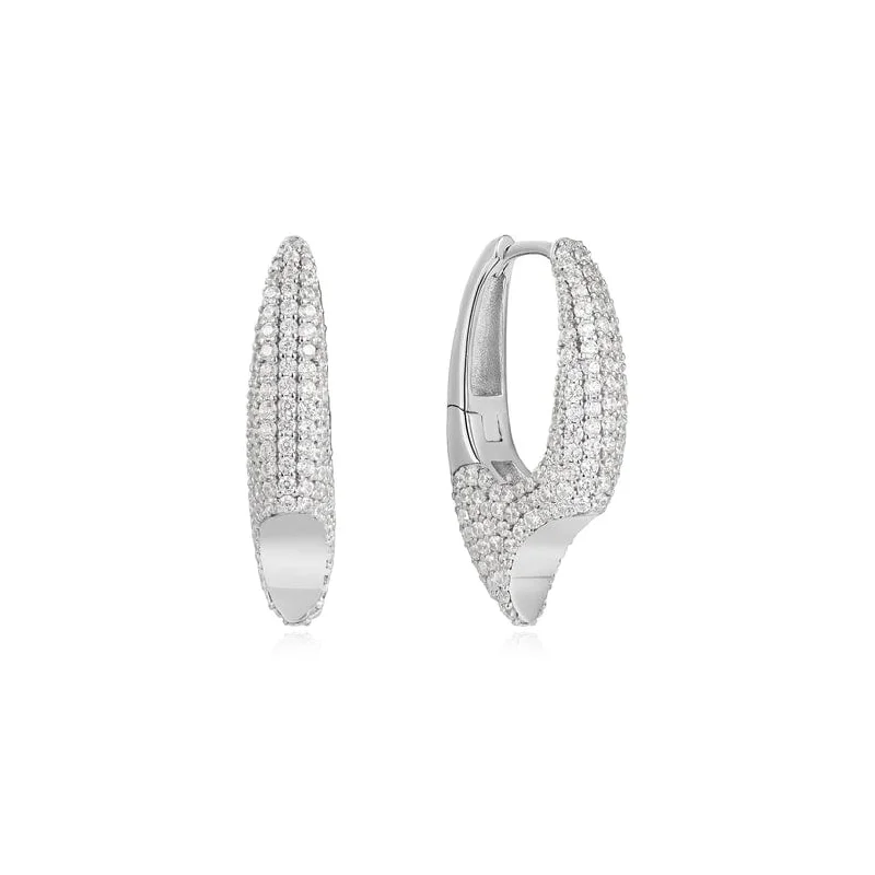 stunning diamond drop earrings for women-Silver Pavé Arrow Hoop Earrings