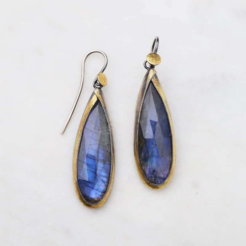 colorful earrings for women-Large Teardrop Fold Earrings in Labradorite