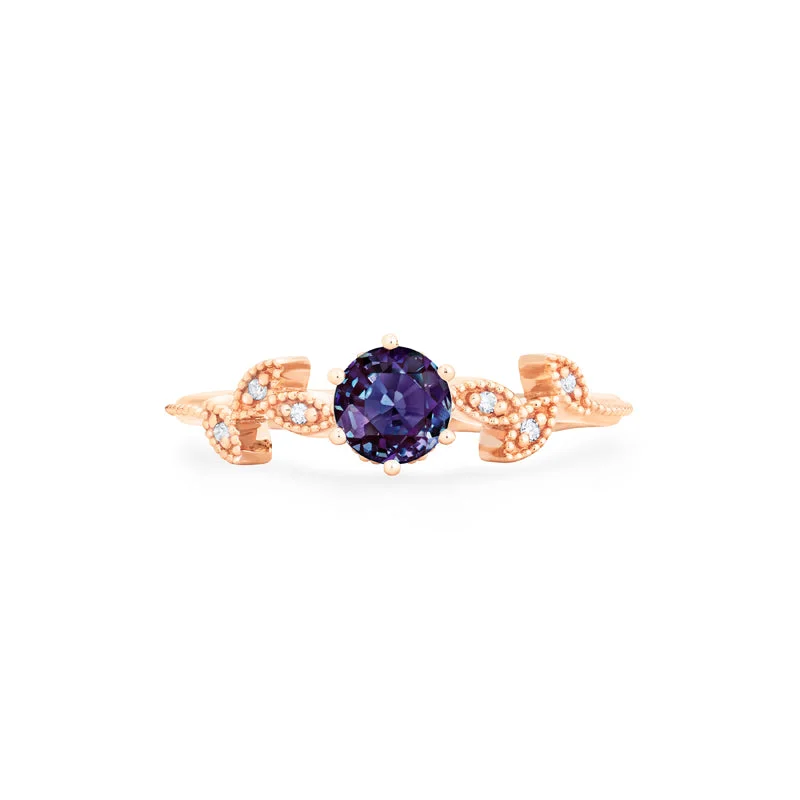 engagement rings with simple designs for women-[Dahlia] Petite Floral Engagement Ring in Lab Alexandrite