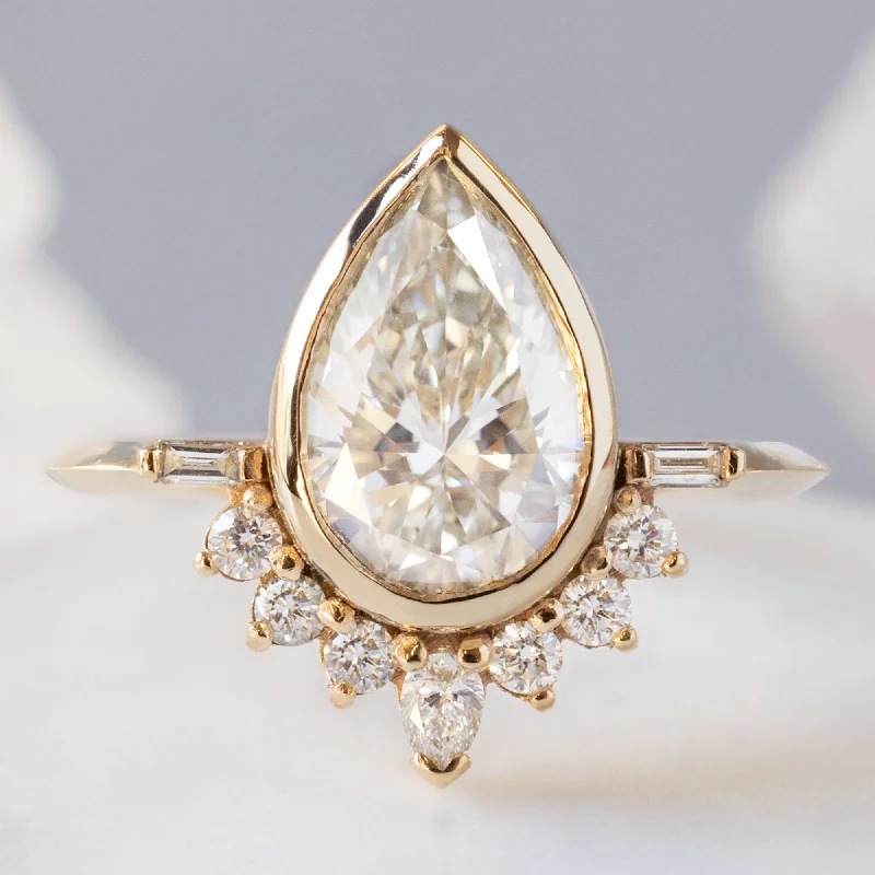 engagement rings with radiant diamonds and yellow sapphires-The Posy Ring | 2.20ct Pear Lab Grown White Diamond in 14K Yellow Gold