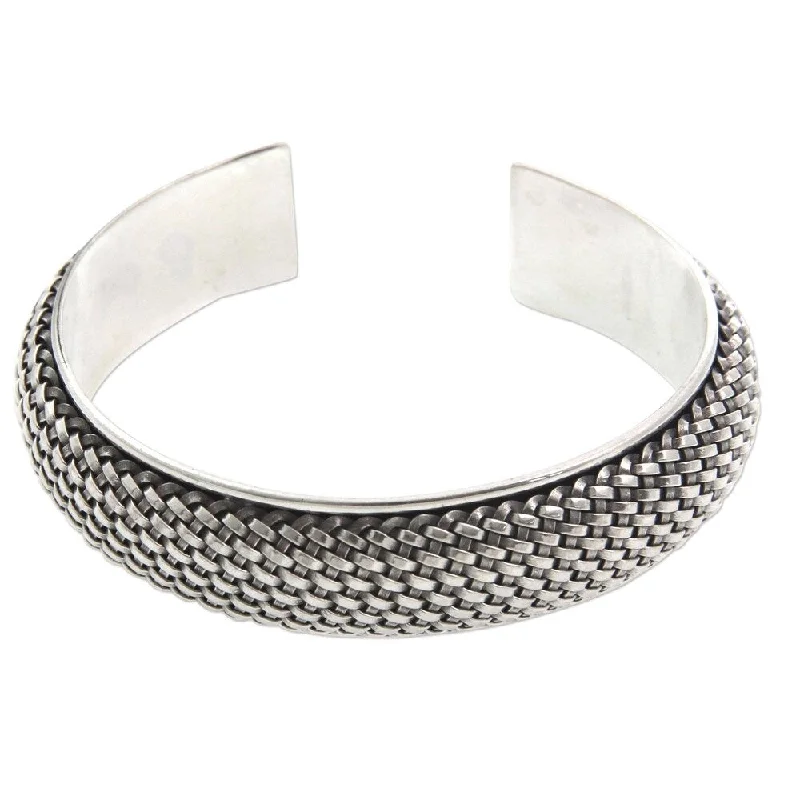 adjustable bracelets for women-Handmade Sterling Silver Woven Paths Bracelet (Indonesia)