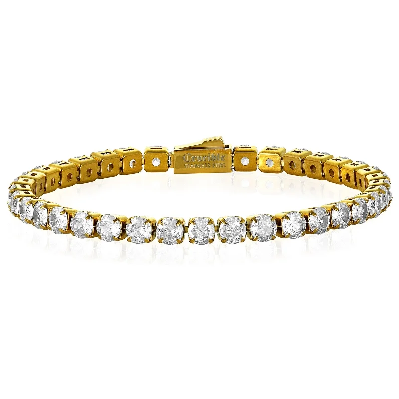 textured bracelets for women-Crucible Men's Cubic Zirconia Stone Steel Tennis Bracelet (5mm)