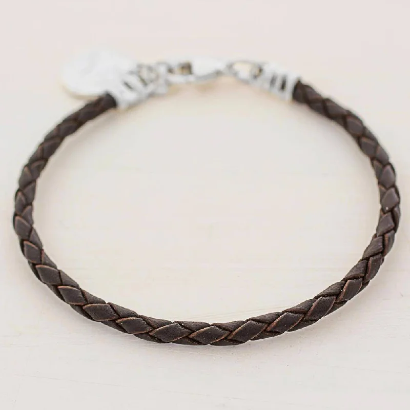 stacked gemstone bracelets for women-Handmade Silver Leather 'Walk of Life in Brown' Bracelet (Guatemala) - Brown