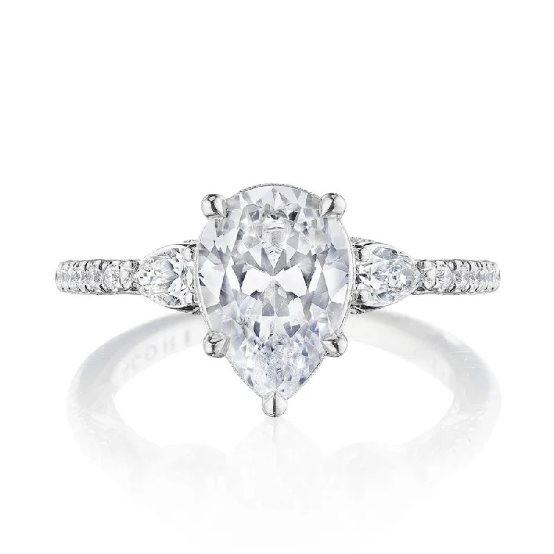 engagement rings with radiant diamonds and emerald bands-Pear 3-Stone Engagement Ring