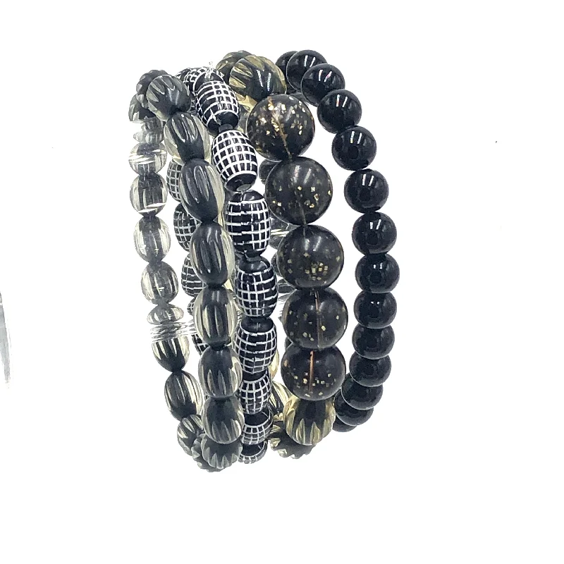 polished charm bracelets for women-Black & Bling Stack & Stretch Bracelets Set