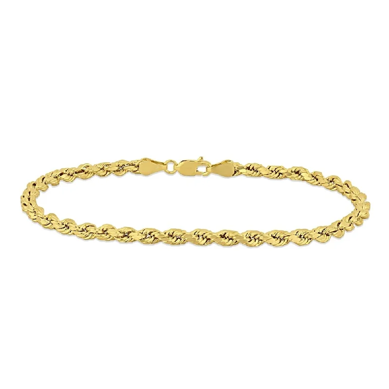 gold-plated bracelets for women-Miadora 10k Yellow Gold Men's 9 Inch Rope Chain Bracelet (4 mm)