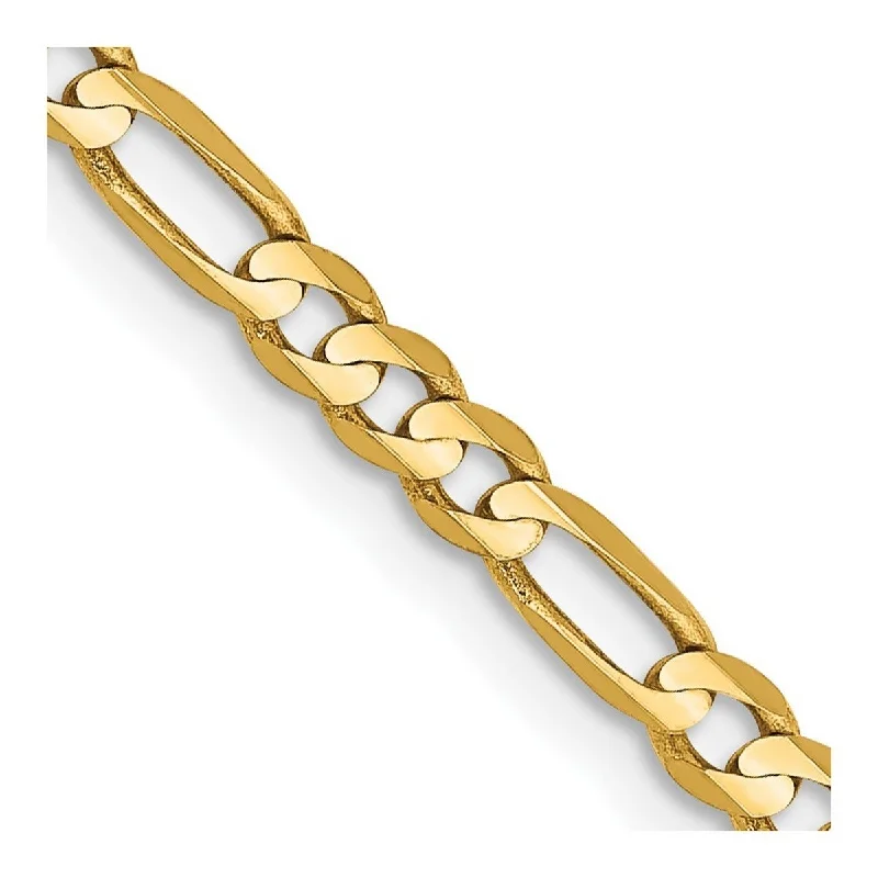 statement bangles for women-Curata 10k Yellow Gold Unisex Solid 3mm Concave Figaro Chain Bracelet Options: 7" 8" 9"