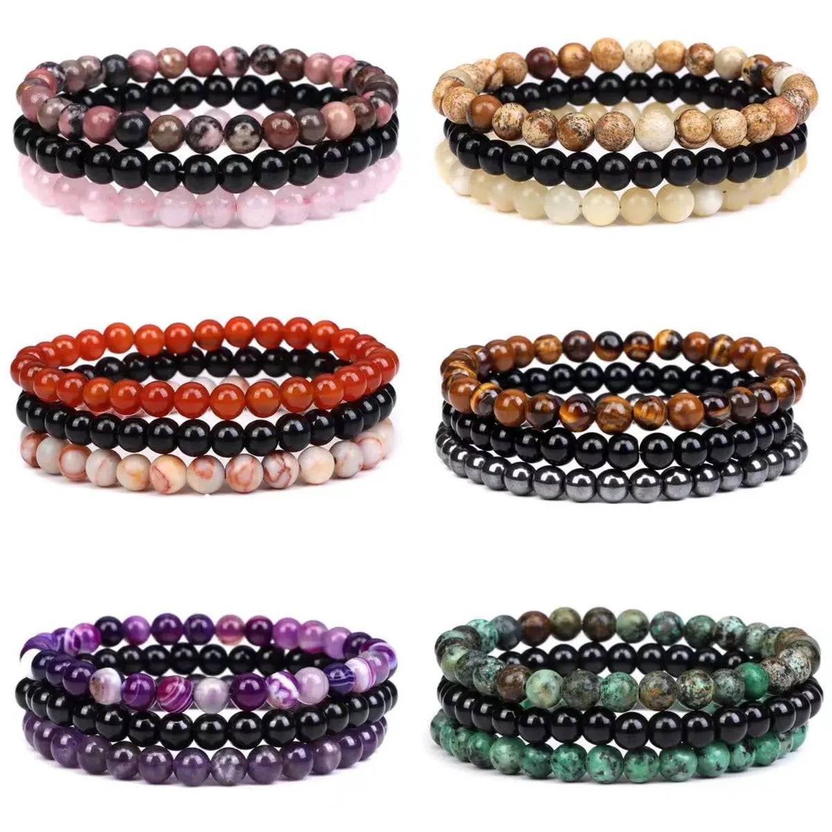 double silver bracelets for women-Ethnic Style Multicolor Agate Beaded Bracelets