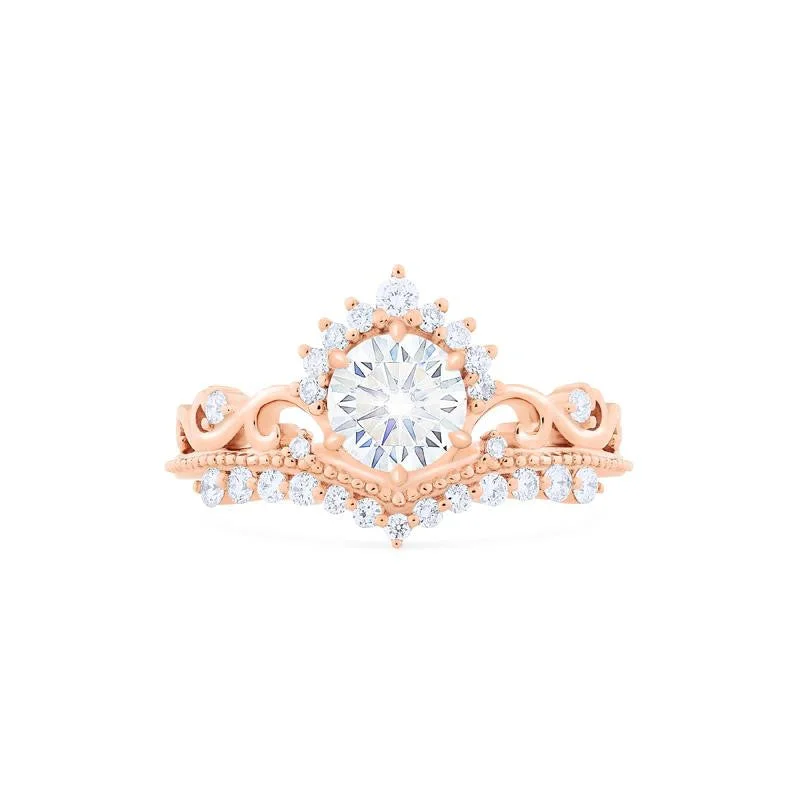 affordable engagement rings with cushion diamonds-[Theia] Heirloom Crown Engagement Ring in Moissanite / Diamond