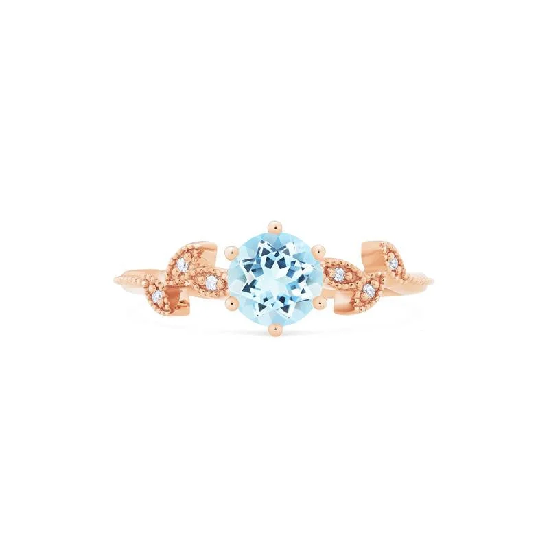 vintage diamond engagement rings with unique cuts for women-[Dahlia] Petite Floral Engagement Ring in Aquamarine