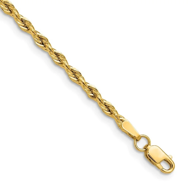 custom leather bracelets for women-Curata 14k Yellow Gold Unisex 2.5mm Semi solid Rope Chain Bracelet Options: 7" 8" 9"