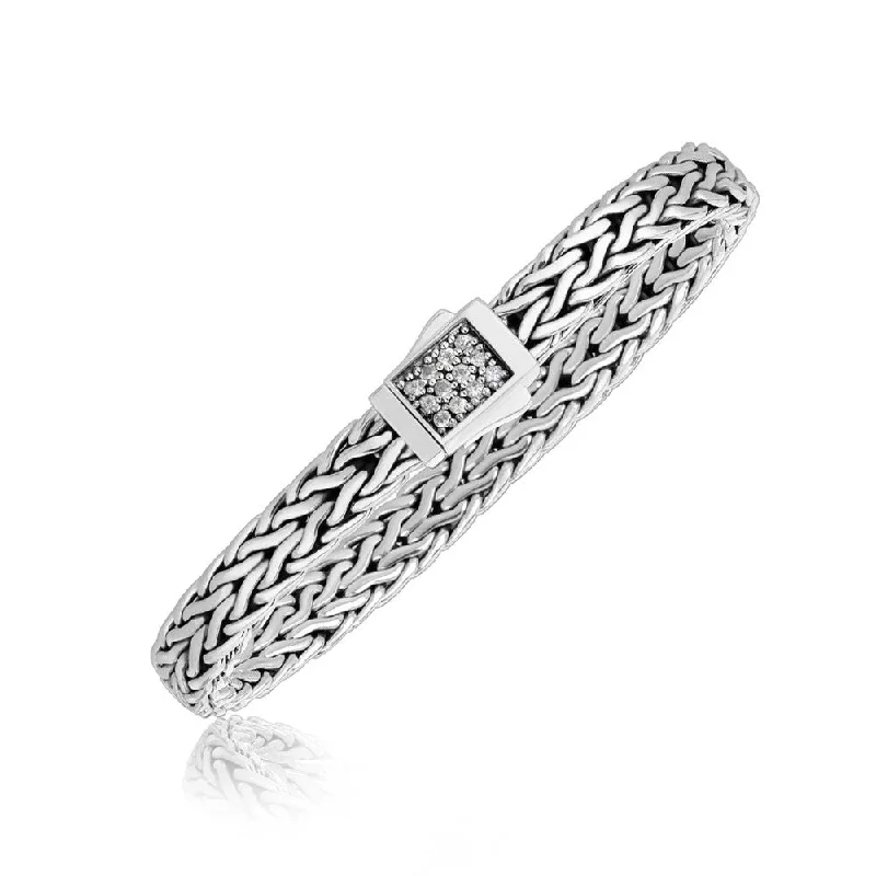 stacked gold bangles for women-Sterling Silver Braided Men's Bracelet with a White Sapphire Accented Clasp