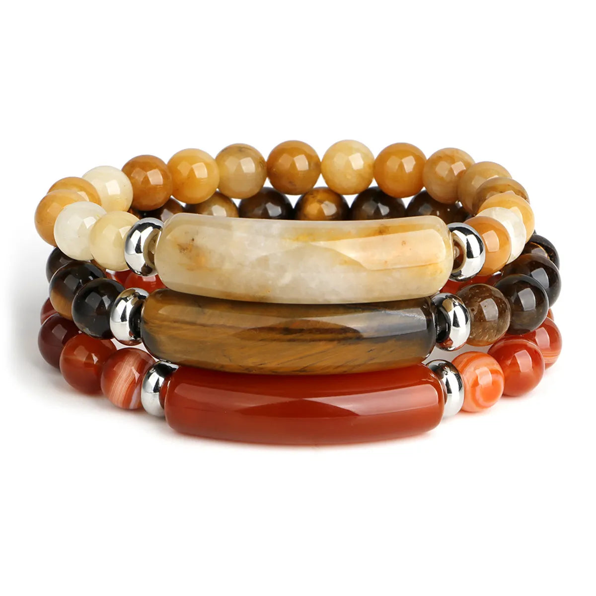 woven bracelets for women-Fashion Geometric Pu Leather Agate Metal Beaded Bracelets 1 Piece