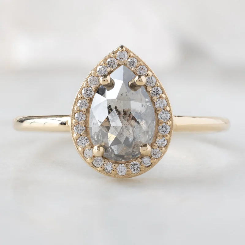 platinum engagement rings for women-The Dahlia Ring | 1.12ct Pear Salt and Pepper Diamond in 14K Yellow Gold