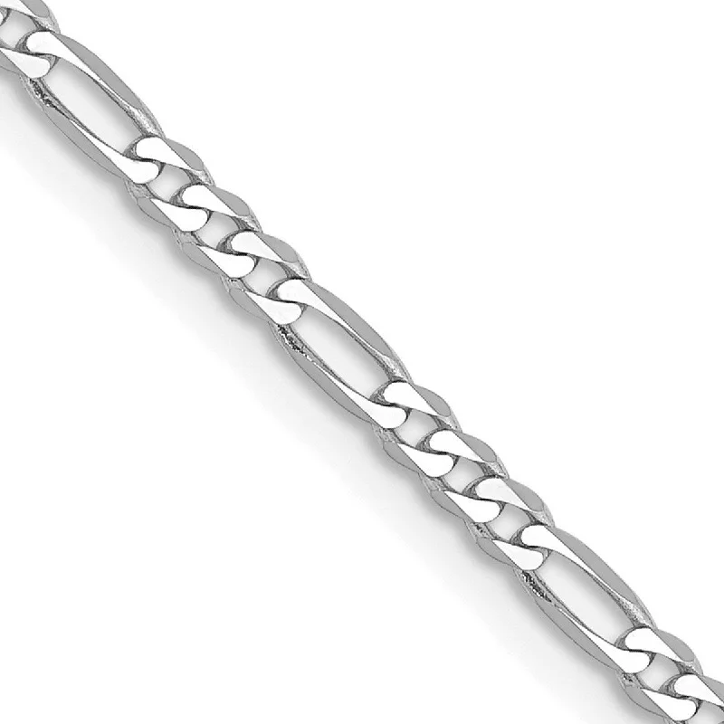 statement chain bangles for women-Curata 14k White Gold Solid Polished Lobster Claw Closure 2.4mm Flat Figaro Chain Bracelet 9 Inch