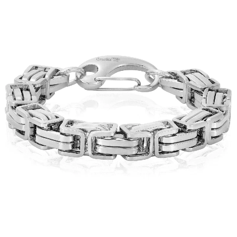 cuff bracelets for women-Crucible Men's Byzantine Chain Stainless Steel Bracelet (11mm)