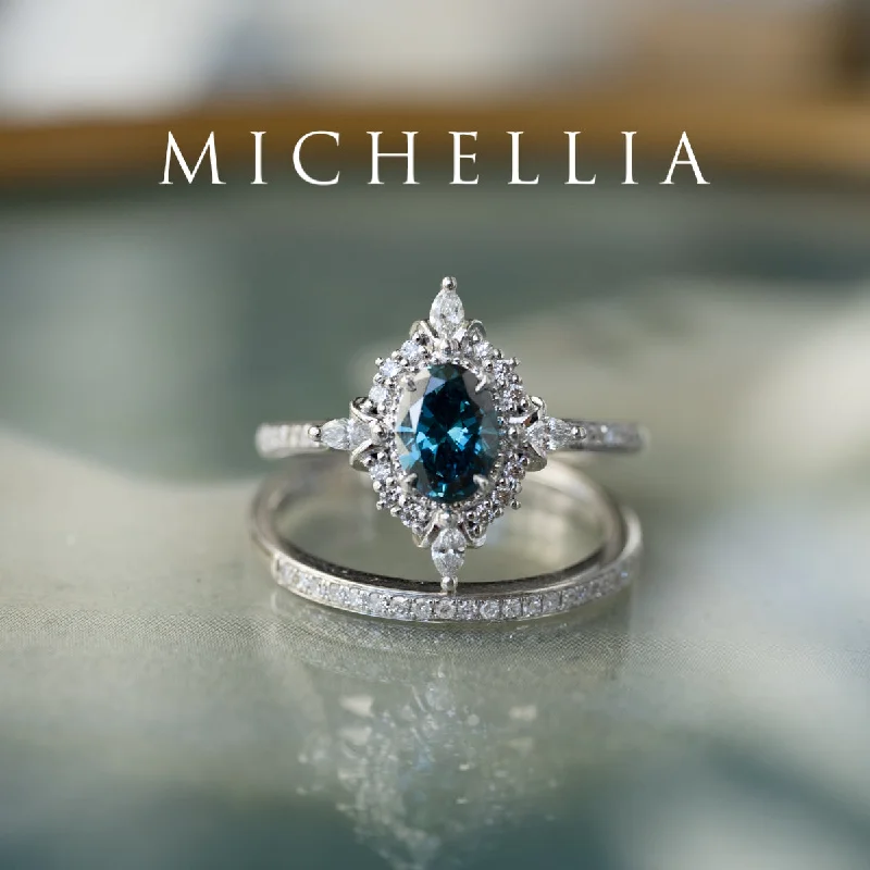 elegant engagement rings with matching wedding bands-[Alessandra] IGI certified Teal Blue Diamond Engagement Ring, 14K White Gold - One of A Kind & Ready-to-Ship