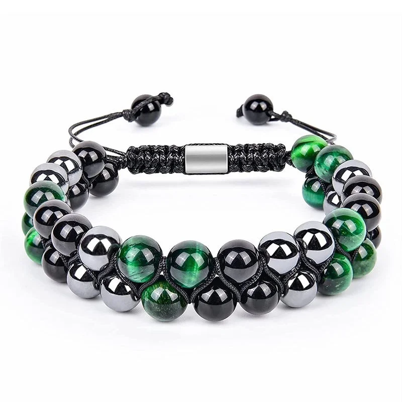 8mm-Green Tiger + Black Beads + Iron Ore (3 Corners)