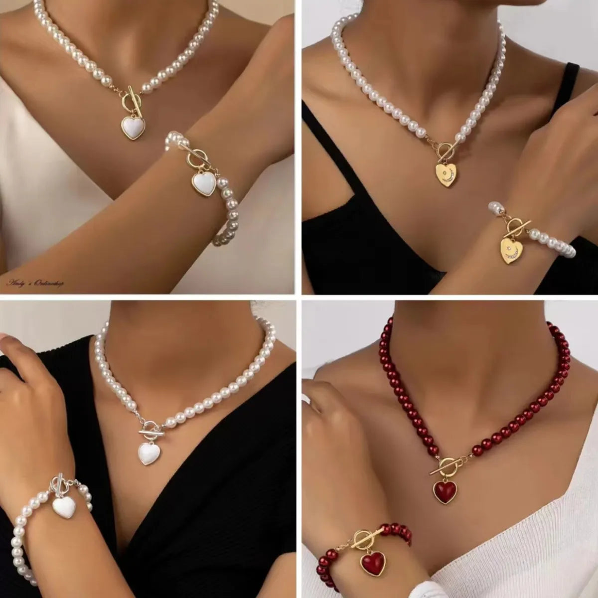 delicate bracelets for women-Simple Style Heart Shape Imitation Pearl Copper Women'S Bracelets Necklace