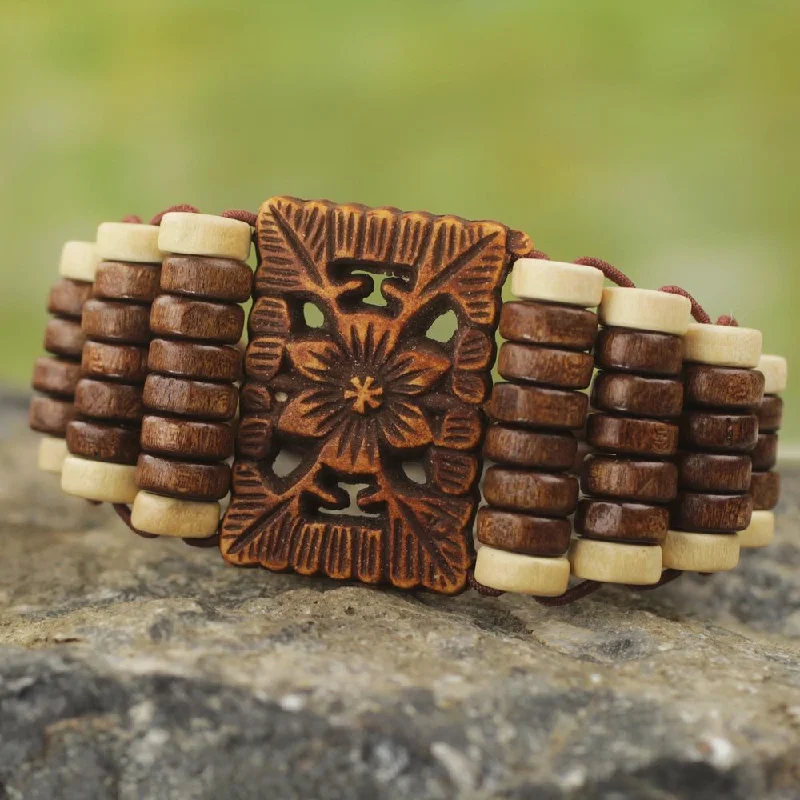 multi-layered bangles for women-Handcrafted Recycled Plastic Sese Wood 'Kumasi Blossom' Bracelet (Ghana)