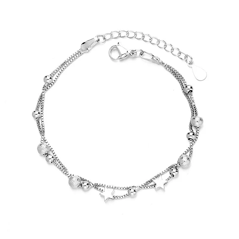 Double Circles Star Lucky Bead Bracelet (White Gold Color)