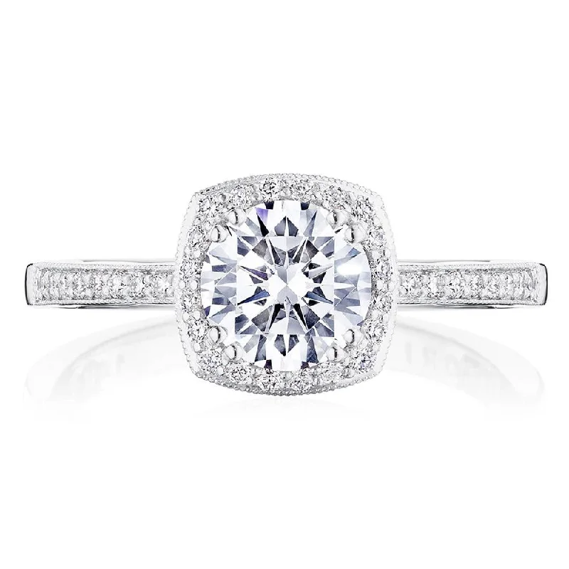 engagement rings with round cut diamonds for women-Round with Cushion Bloom Engagement Ring