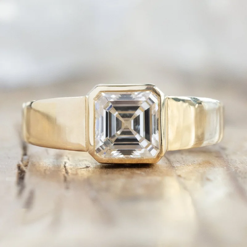 oval diamond engagement rings for women-The Signet Ring | 1.25ct Lab Grown Asscher White Diamond in 14K Yellow Gold