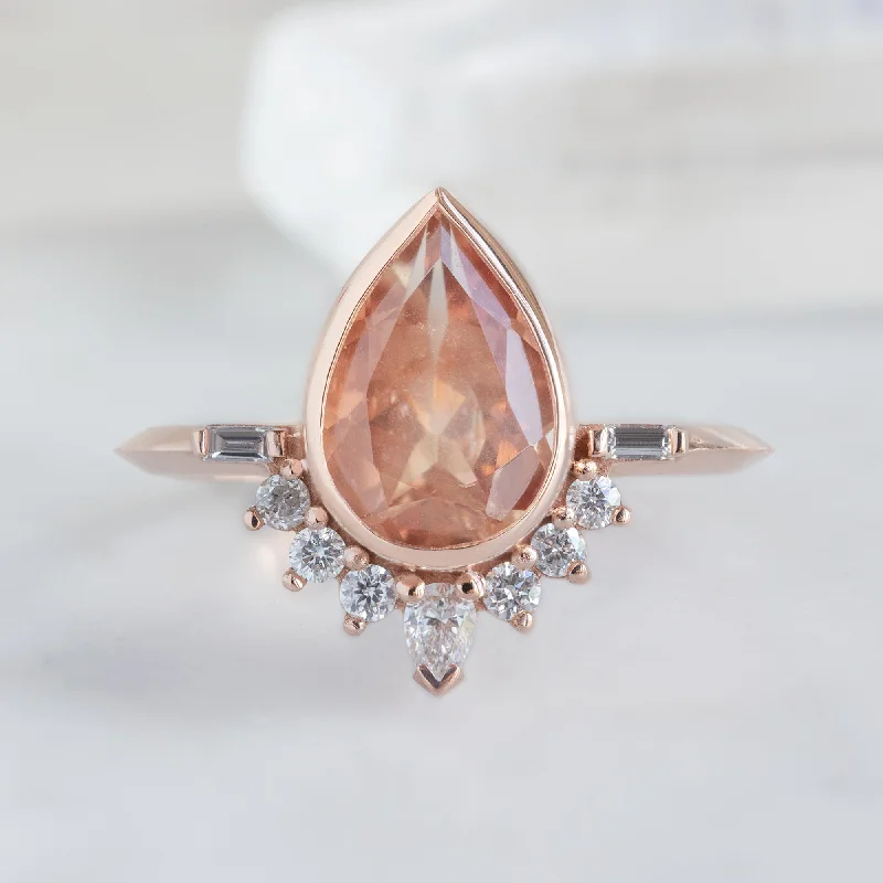 solitaire engagement rings for women-The Posy Ring | 1.73ct Pear Cut Sunstone  in 14K Rose Gold