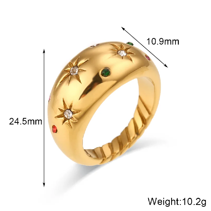 Dome Inlaid Stone Colorful Crystals XINGX Ring-Gold-No. 8