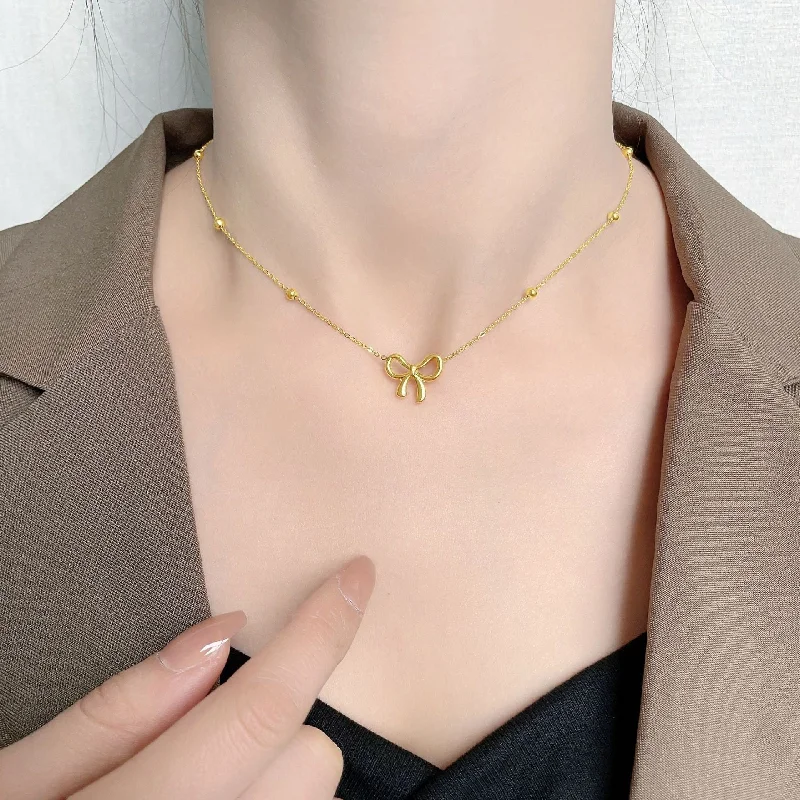 Beanie Bow Necklace-Gold