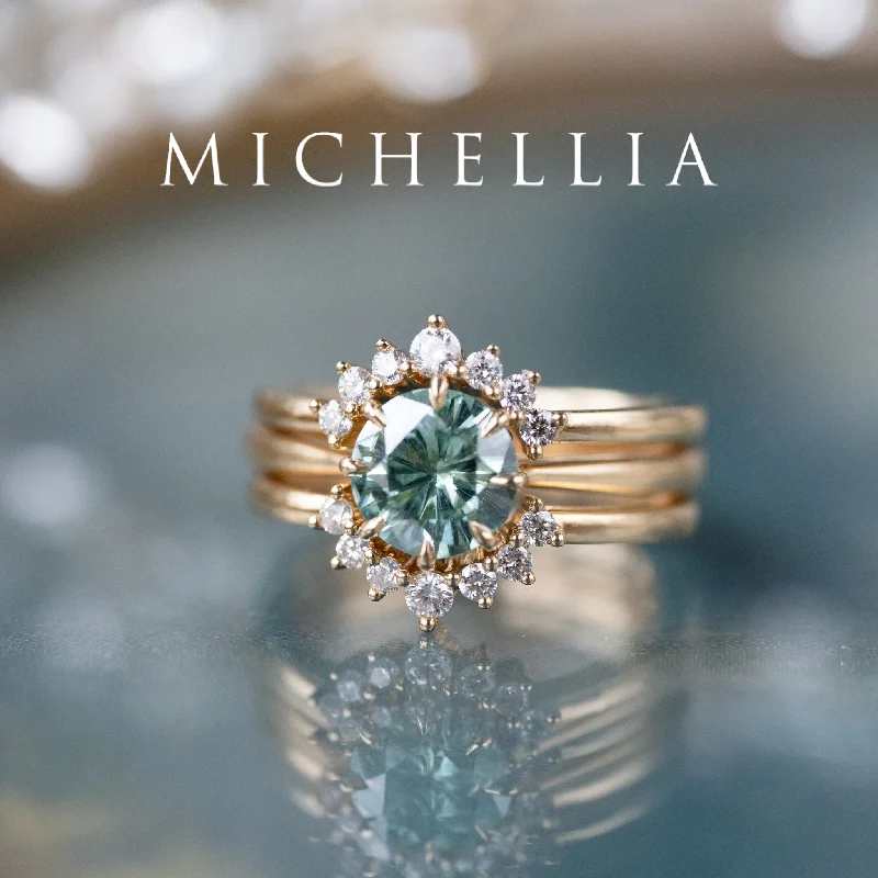 platinum engagement rings with sapphire accents for women-[Victoria] Mint Green Moissanite Secret Royal Garden Engagement Ring 3-piece set, 18K Yellow Gold, Ready-to-Ship