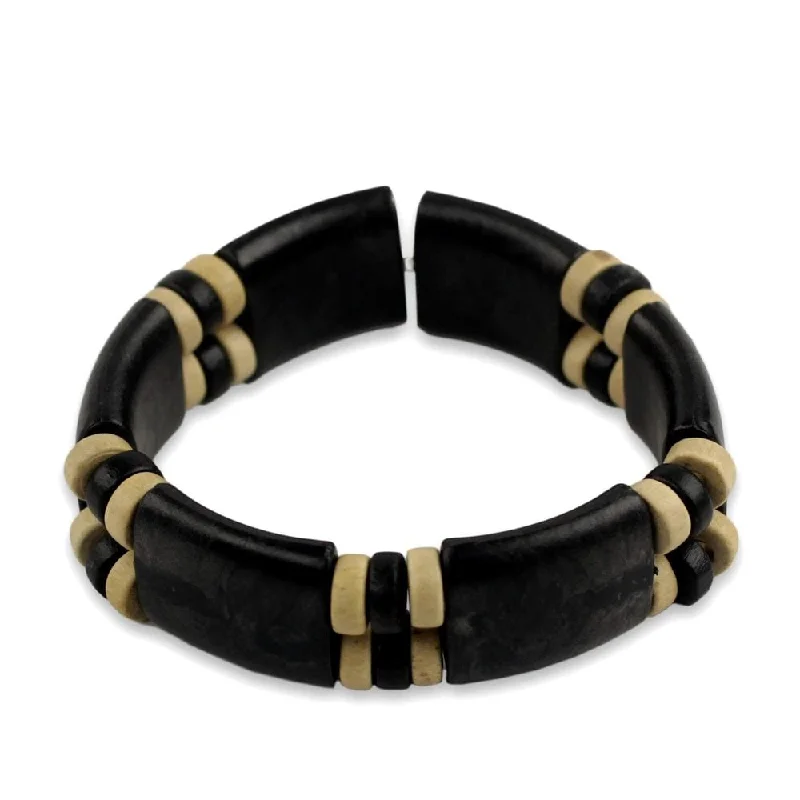 wide cuff bracelets for women-Sese Wood 'Midnight Connection' Bracelet (Ghana)