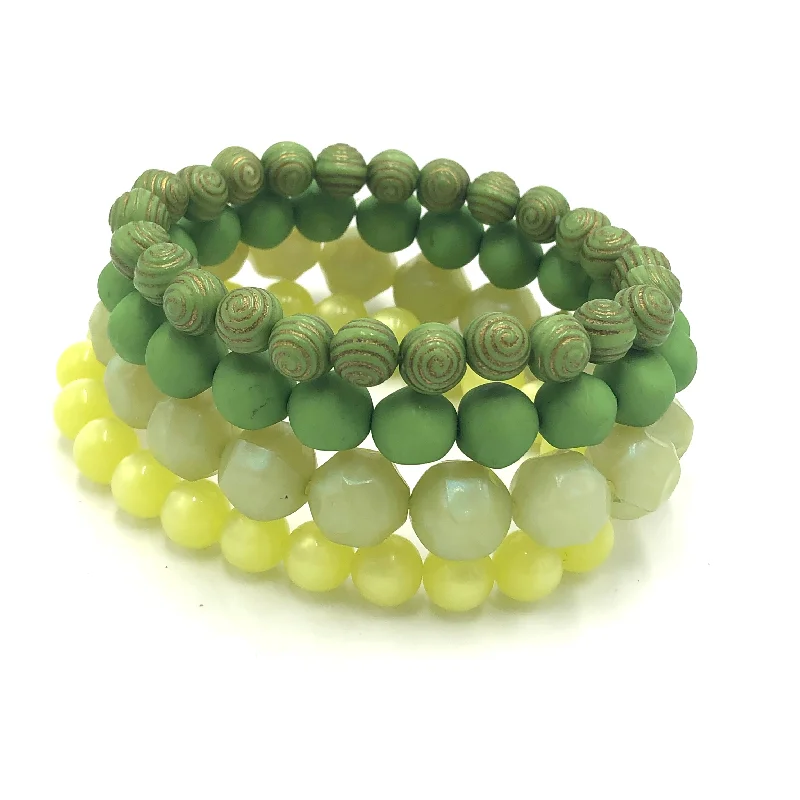 diamond-encrusted bangles for women-Pear Green Ombre' Stack and Stretch Bracelets Set