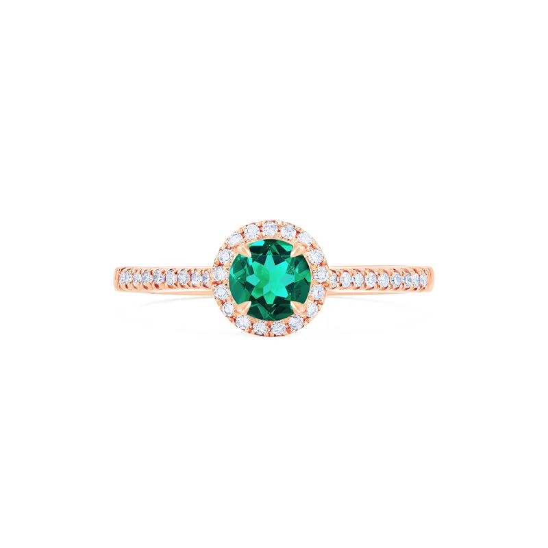 engagement rings with rubies and diamonds for women-[Nova] Petite Halo Diamond Ring in Lab Emerald