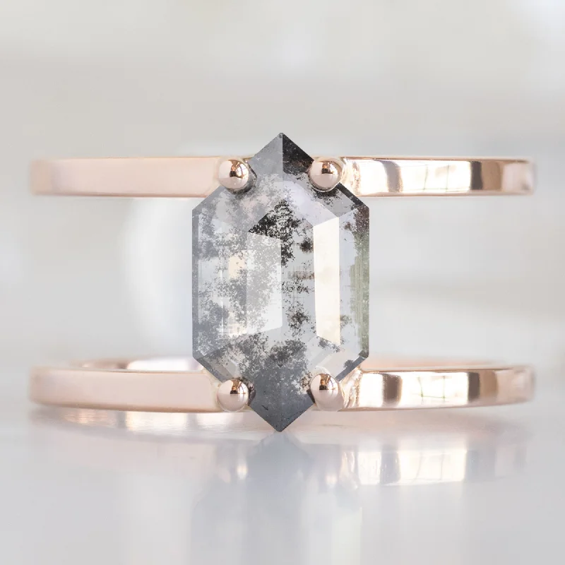 unique engagement rings for women-The Poppy Ring | 1.21ct Lab Grown Salt and Pepper Hexagon in 14K Rose Gold