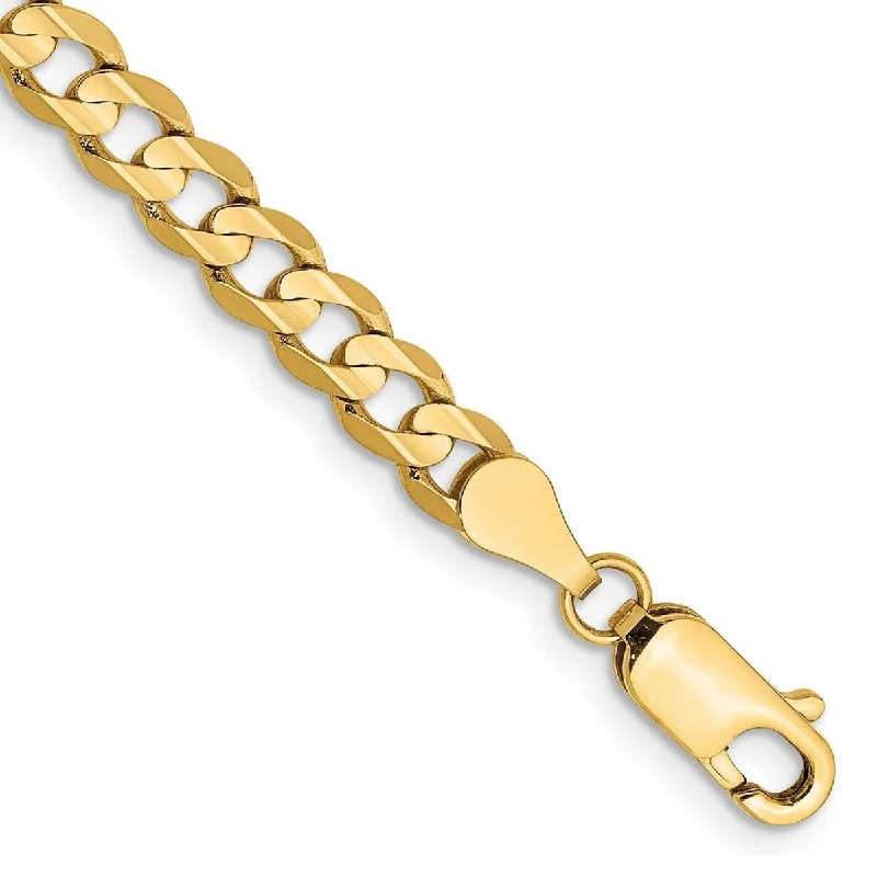 thin silver bangles for women-Curata 10k Yellow Gold 4.5mm Open Concave Curb Chain Bracelet Options: 7" 8" 9"