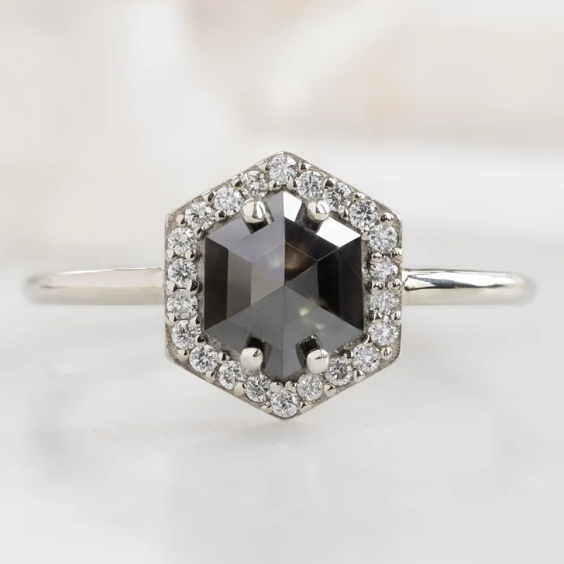 three-stone engagement rings for women-The Dahlia Ring | 1.38ct Hexagon Black Diamond in 14K White Gold