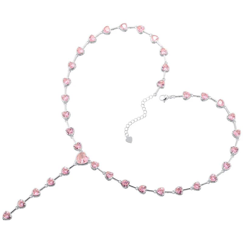 White Gold Color Pink Diamond Necklace