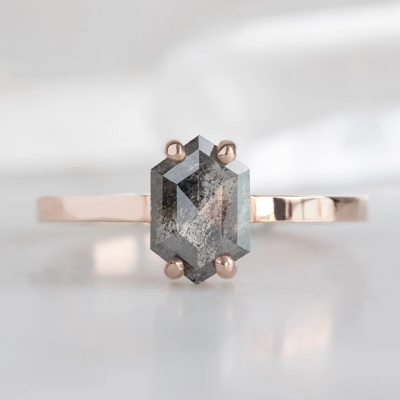 halo engagement rings with diamonds for women-The Bryn Ring | 0.88ct Black Hexagon Diamond in 14K Rose Gold