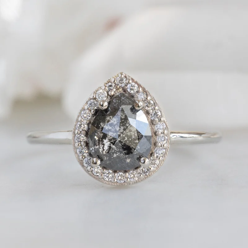 custom vintage engagement rings for women-The Dahlia Ring | 1.61ct Pear Black Diamond in 14K White Gold