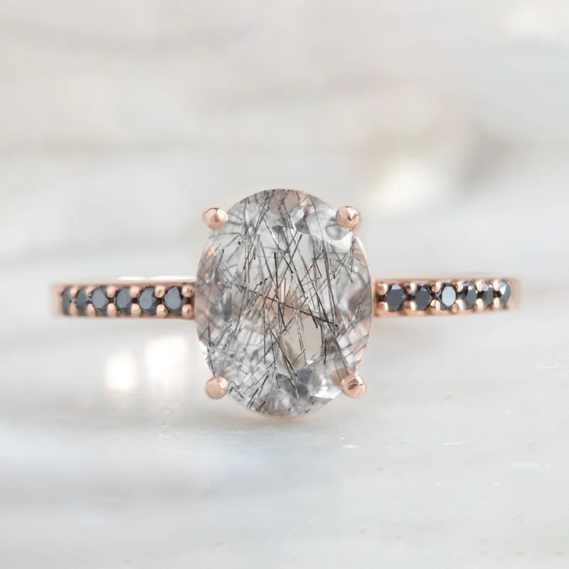 diamond engagement rings with accents for women-The Willow Ring | 2.08ct Oval Tourmaline in Quartz in 14K Rose Gold