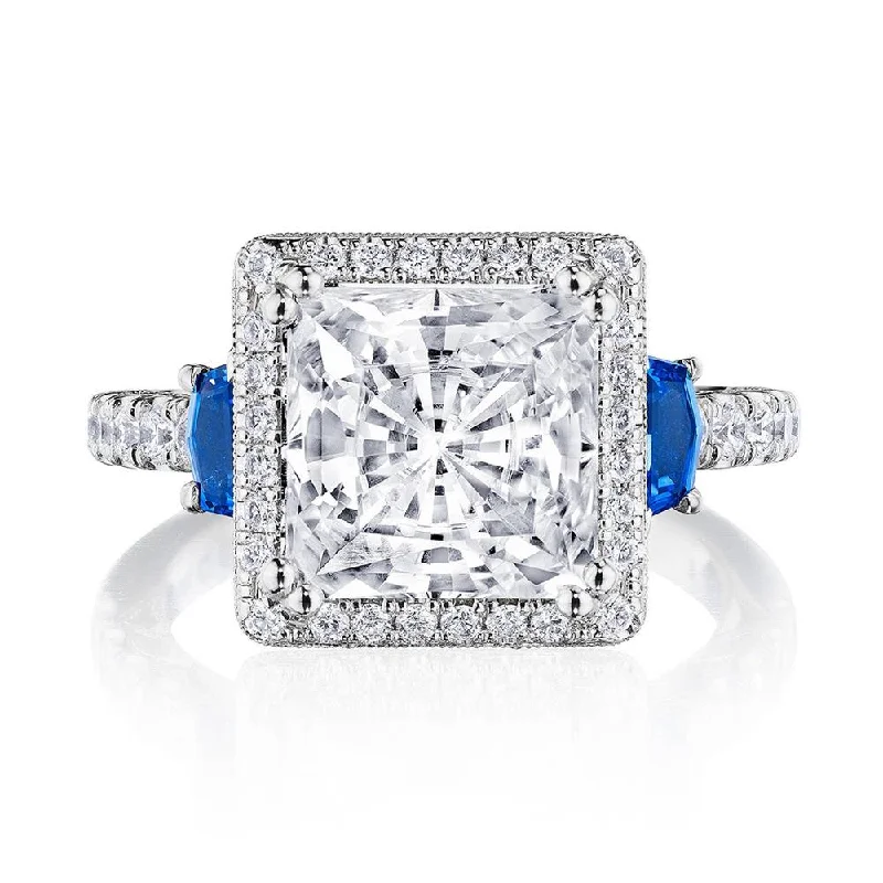 stunning engagement rings with radiant diamonds and rubies-Princess 3-Stone Engagement Ring with Blue Sapphire