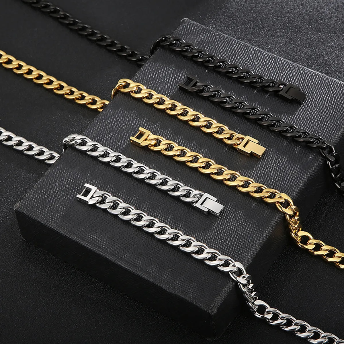 chunky bracelets for women-Punk Streetwear Geometric Titanium Steel Bracelets Necklace