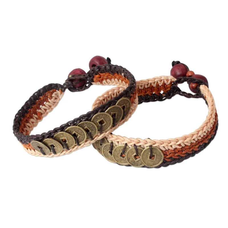 handmade bangles for women-Handmade Brass 'Ginger Coins' Bracelets Set of 2 (Thailand)