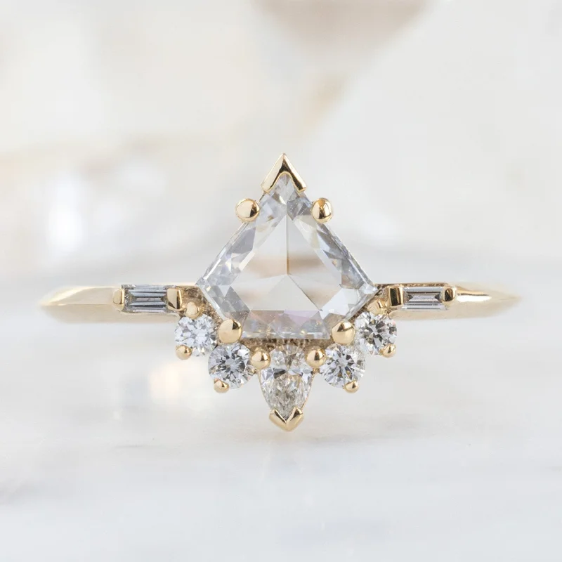 vintage engagement rings with colored stones for women-The Posy Ring | 0.57ct Shield White Diamond in 14K Yellow Gold