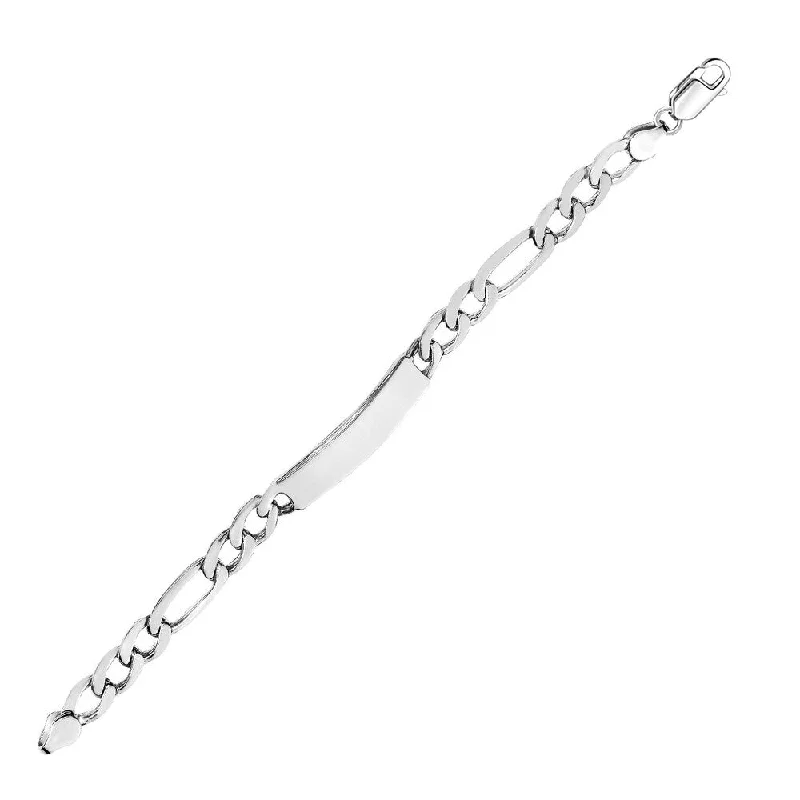 bold silver bangles for women-Sterling Silver Men's ID Bracelet with Figaro Chain